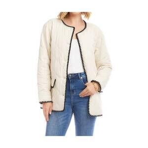 NEW KAREN KANE edge stitch quilted jacket - petite in cream and black
